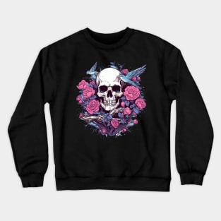 Skull with Birds and Floral Roses Crewneck Sweatshirt